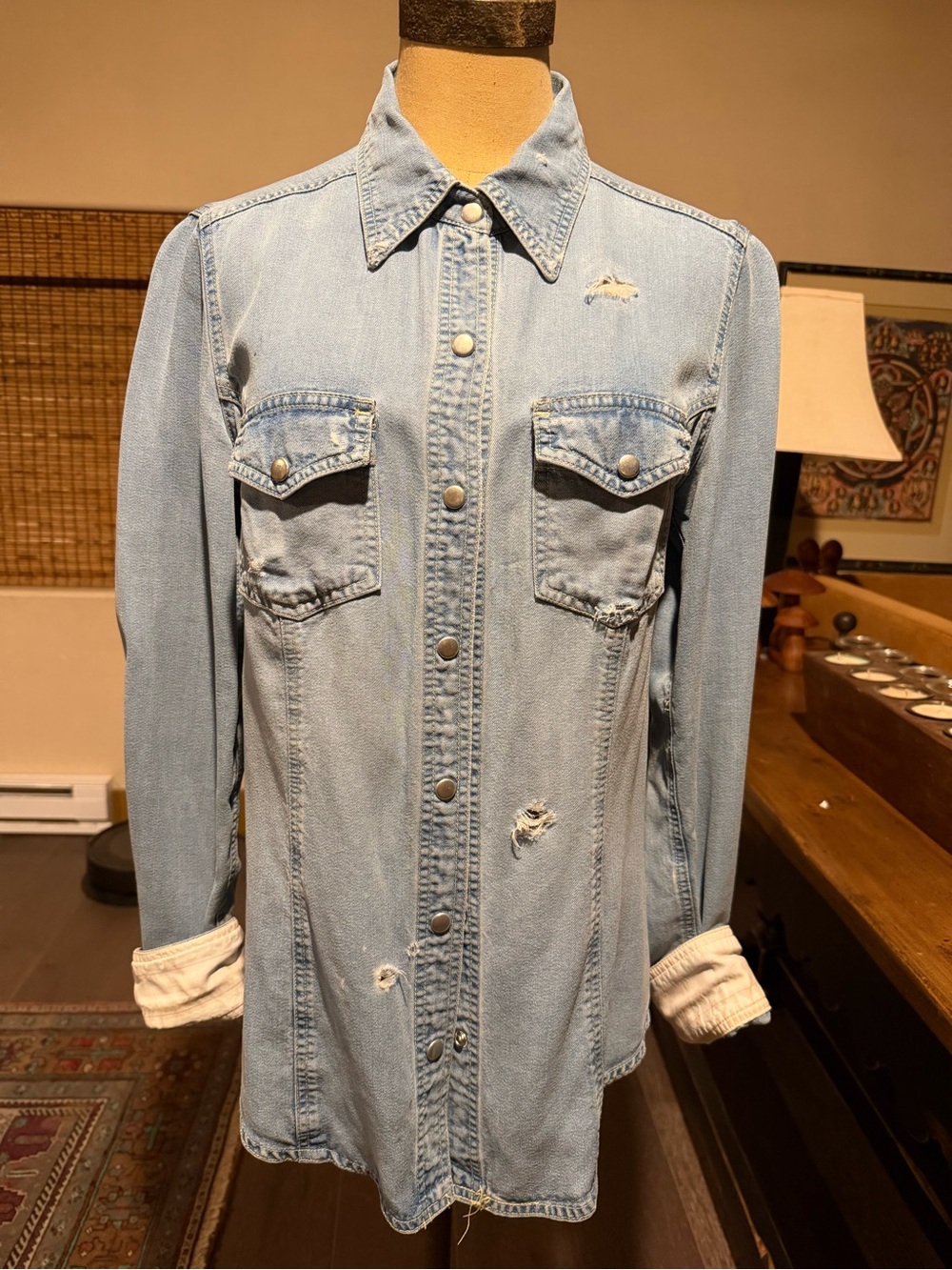 Sundance Light Blue Distressed Denim Jacket